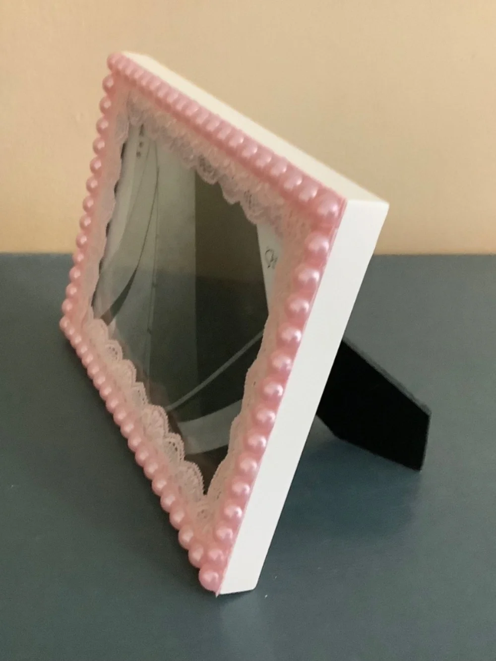 5x7 pink vintage crochet lace and pink pearl frame
